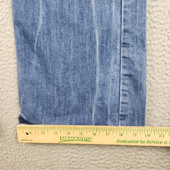 Y2K Vanity Jeans Womens 31x33 Blue Flared Low Rise Whiskered Fleur De Lis Pocket - Picture 7 of 12